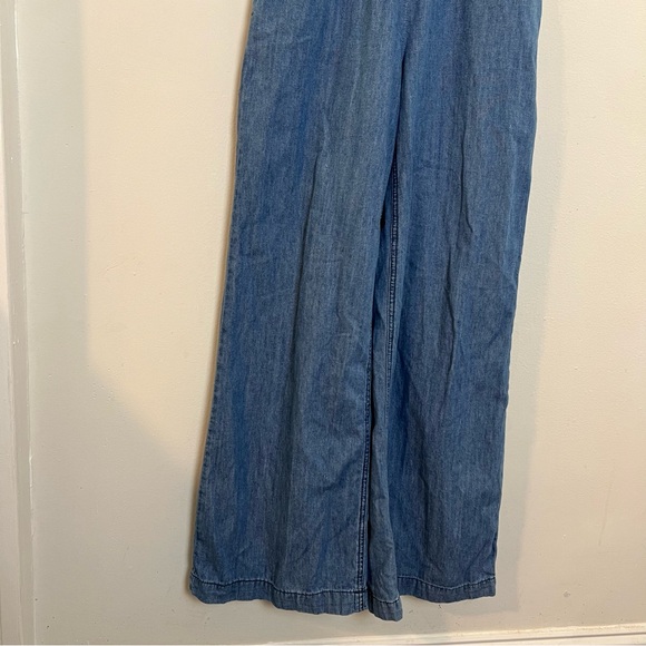 FREE PEOPLE- Wide-Leg Strappy Back Denim Overalls Boho Festival Night Out - Picture 5 of 11